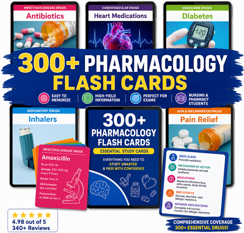 300+ Drugs Pharmacology Flashcards - Complete Pharmacology Digital Study Guide for Nursing & Med School