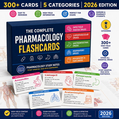 300+ Drugs Pharmacology Flashcards - Complete Pharmacology Digital Study Guide for Nursing & Med School